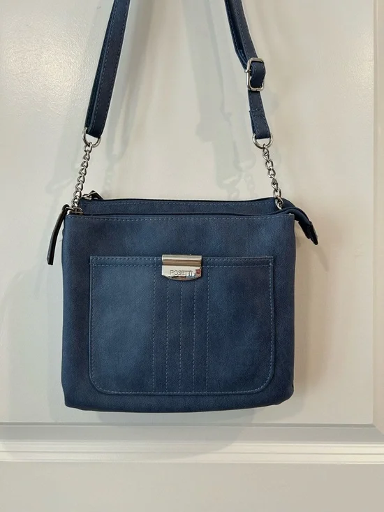 Women's Navy Crossbody Bag with Front Pocket and Chain Strap - Picture 2 of 16